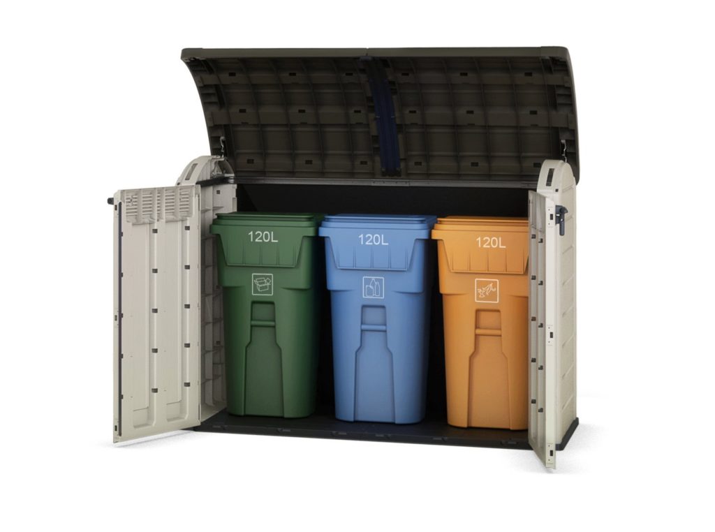 Cache Poubelle Triple en Bois à Portes Verrouillables, Abris Poubelles de  Jardin pour Entreposage de 3 Bacs Poubelles Standard de 240 litres - 120cm  x 198cm x 81cm : : Jardin